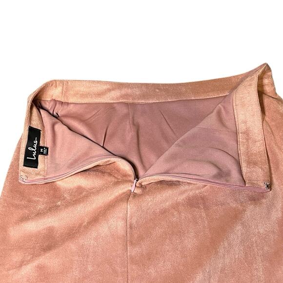 NWT Lulus Superpower Blush Pink Back Zip Straight Faux Suede Pencil Skirt Size M - Picture 4 of 6